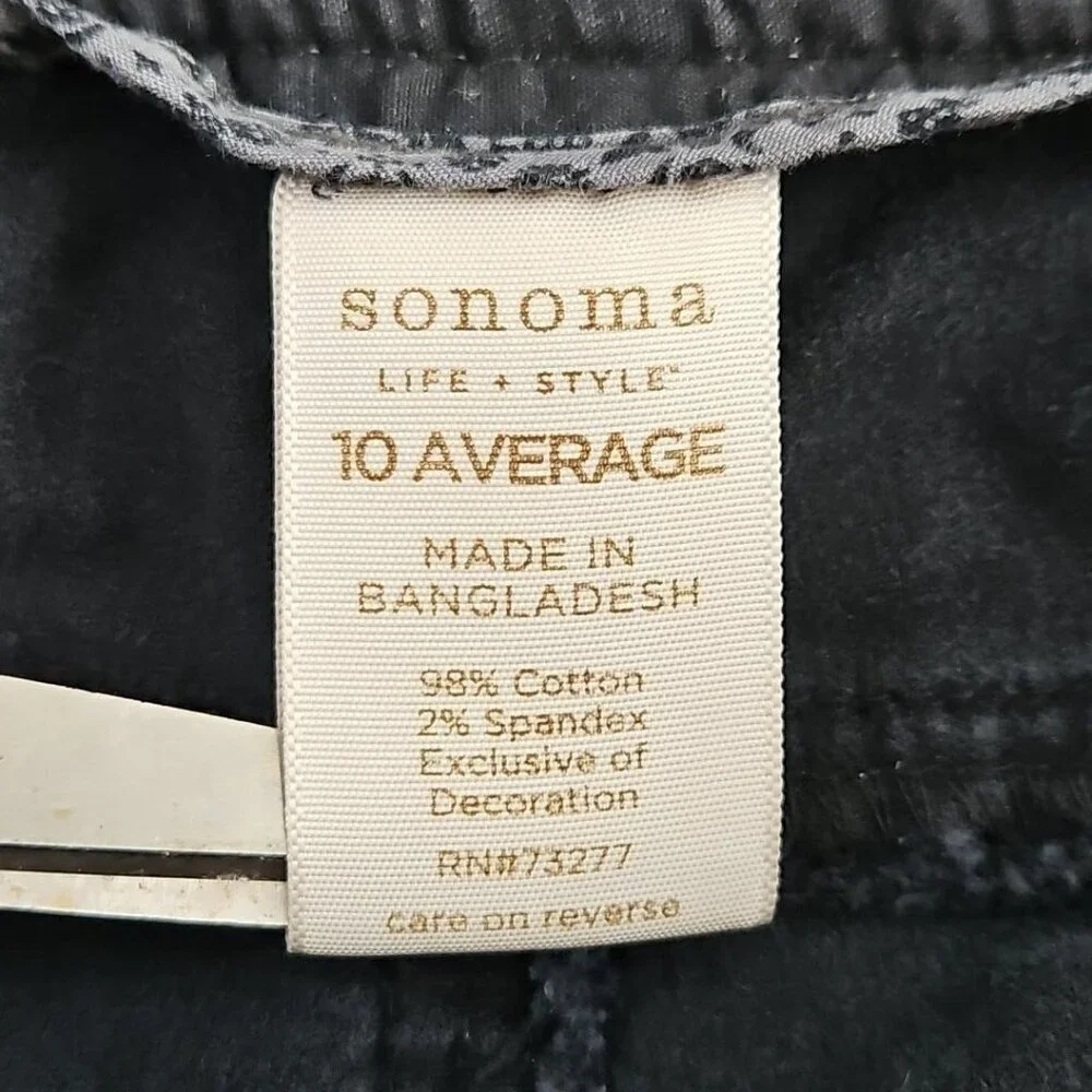 Sonoma Corduroy Pants Women's 10 Average (34x32) Black Boot Cut Brown Flap‎ Pkt
